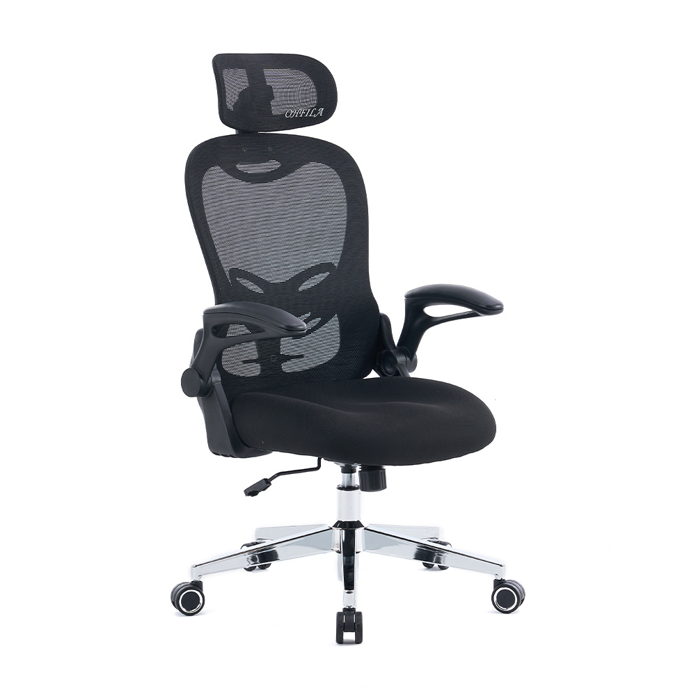 5140 Cadeira de escritório ergonômica de malha preta/branca, cadeira de computador com encosto alto